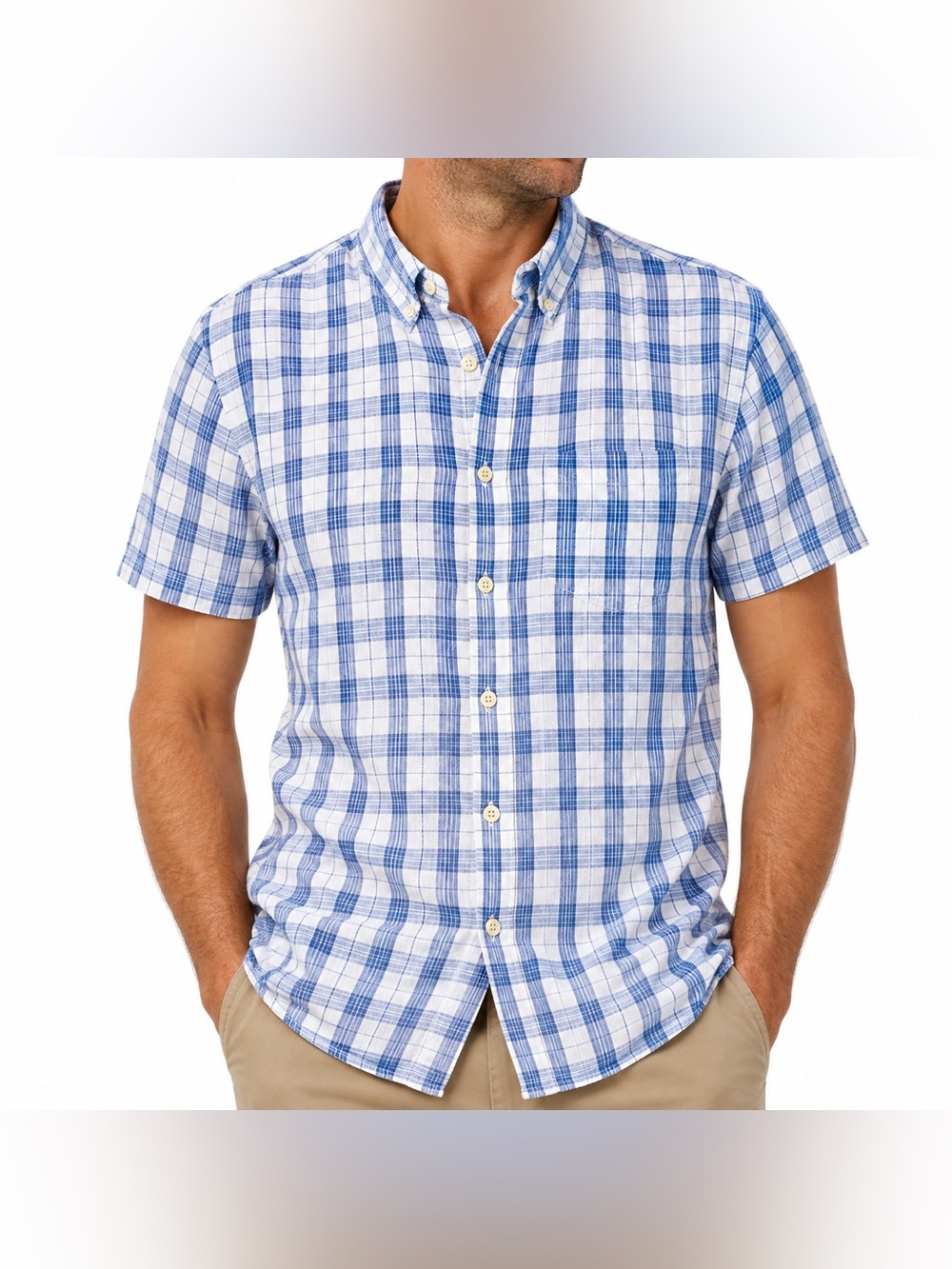 Lucky Brand California Fit Men’s M Blue Plaid Short Sleeve Button Down Shirt